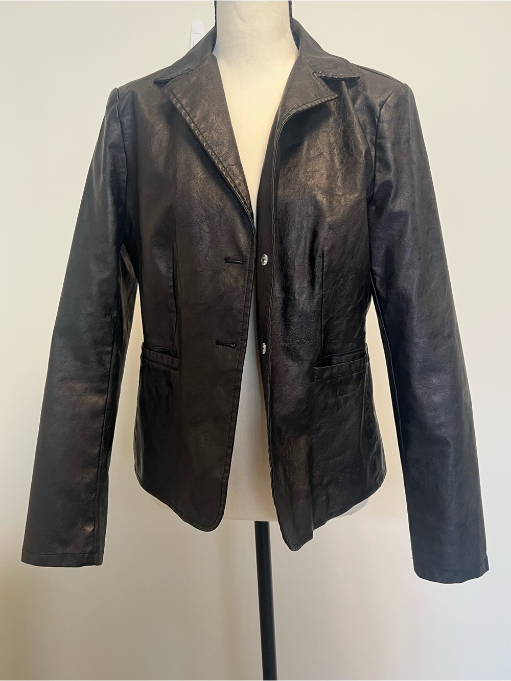 Black Leather Look Blazer Jacket | Quiet Luxury Moto Chic Tailored Jacket